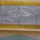 Antique Leaded Beveled Clear Glass Window with Golden Border