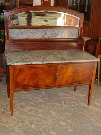 English Antique Sheraton Style Mahogany Marble Top Washstand