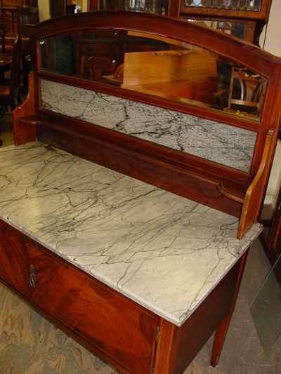 English Antique Sheraton Style Mahogany Marble Top Washstand
