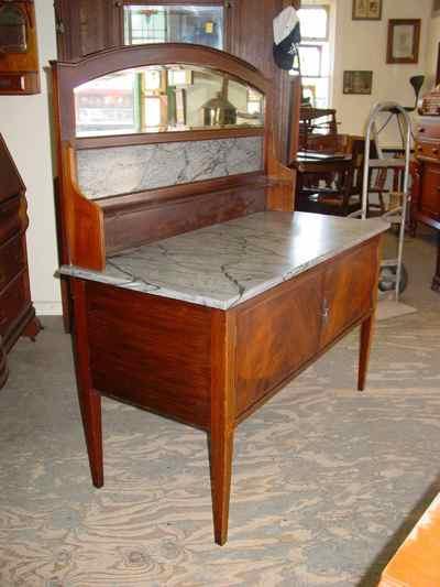 English Antique Sheraton Style Mahogany Marble Top Washstand
