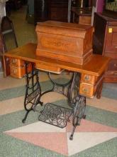 Antique Oak Cabinet Domestic Treadle Sewing Machine Model 3