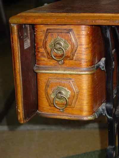 Antique Oak Cabinet Domestic Treadle Sewing Machine Model 3