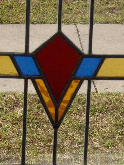 Stylized Art Deco Red Flower Antique Stained Glass