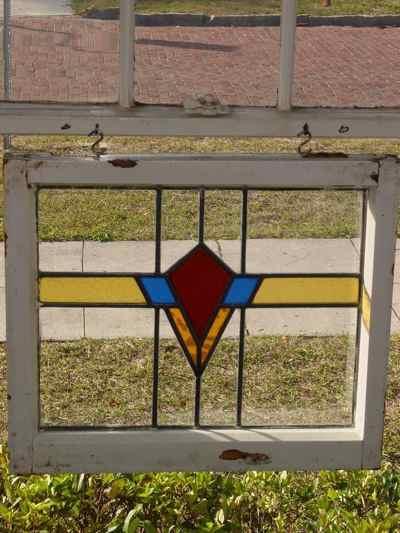 Stylized Art Deco Red Flower Antique Stained Glass
