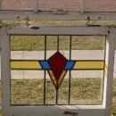 Stylized Art Deco Red Flower Antique Stained Glass