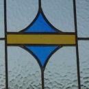 Yellow Band with Blue Stylized Triangles Antique Stained Glass