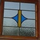 Yellow Band with Blue Stylized Triangles Antique Stained Glass