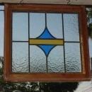 Yellow Band with Blue Stylized Triangles Antique Stained Glass