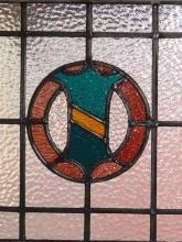 Blue & Yellow Coat of Arms Shield with Rose Wreath Antique Stained Glass