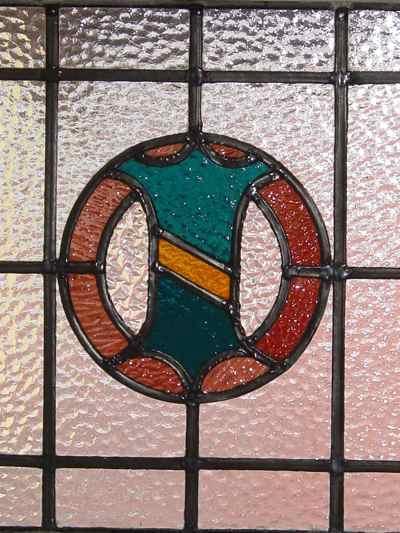 Blue & Yellow Coat of Arms Shield with Rose Wreath Antique Stained Glass