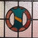 Blue & Yellow Coat of Arms Shield with Rose Wreath Antique Stained Glass