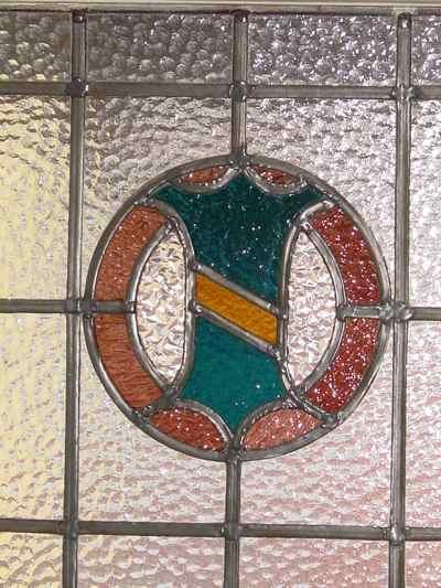 Blue & Yellow Coat of Arms Shield with Rose Wreath Antique Stained Glass