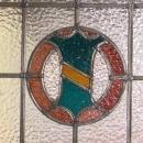 Blue & Yellow Coat of Arms Shield with Rose Wreath Antique Stained Glass