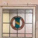 Blue & Yellow Coat of Arms Shield with Rose Wreath Antique Stained Glass