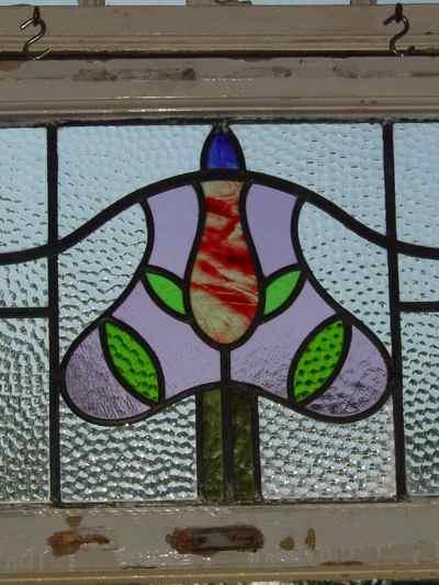 Victorian Tri Mottled Floral Tree Antique Stained Glass