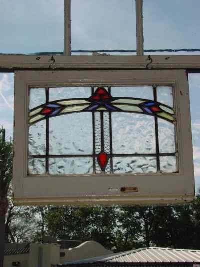 Arched Red Floral Antique Stained Glass