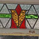 Stylized Red Bud in Amber Vase Antique Stained Glass