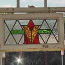 Stylized Red Bud in Amber Vase Antique Stained Glass