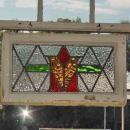 Stylized Red Bud in Amber Vase Antique Stained Glass