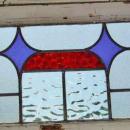 Art Deco Stylized Purple Diamonds with Red Band Antique Stained Glass