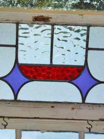 Art Deco Stylized Purple Diamonds with Red Band Antique Stained Glass