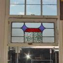Art Deco Stylized Purple Diamonds with Red Band Antique Stained Glass