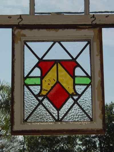 Stylized Red Bud in Amber Vase Antique Stained Glass