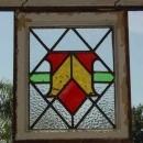 Stylized Red Bud in Amber Vase Antique Stained Glass