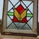 Stylized Red Bud in Amber Vase Antique Stained Glass