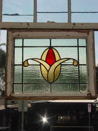 Red & Golden Floral Antique Stained Glass