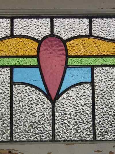 Rose & Blue Floral Antique Stained Glass