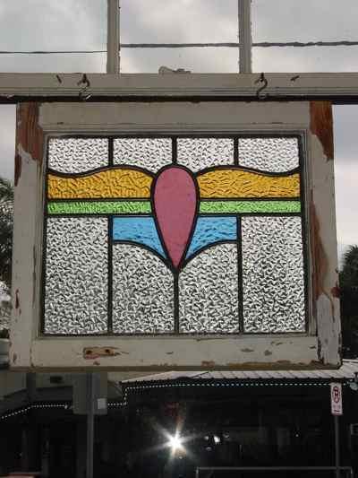 Rose & Blue Floral Antique Stained Glass