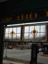 Red Mackintosh Glasgow Rose Heart Swag 2 Panel Antique Glass