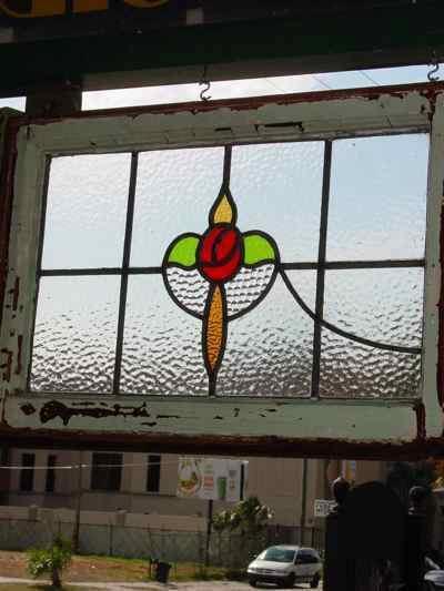 Red Mackintosh Glasgow Rose Heart Swag 2 Panel Antique Glass