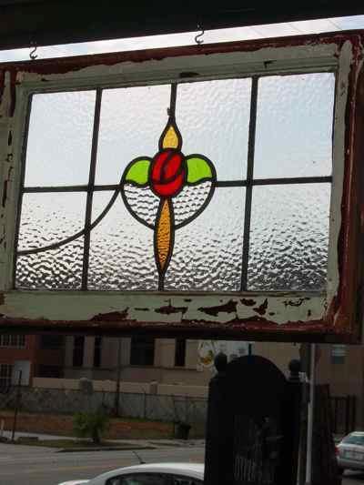Red Mackintosh Glasgow Rose Heart Swag 2 Panel Antique Glass