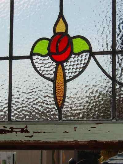 Red Mackintosh Glasgow Rose Heart Swag 2 Panel Antique Glass