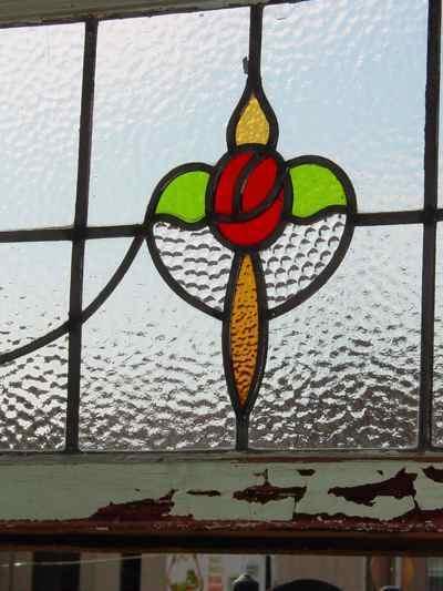 Red Mackintosh Glasgow Rose Heart Swag 2 Panel Antique Glass