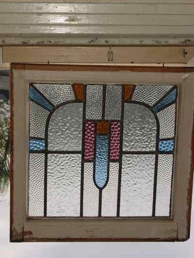 Art Deco Arched Geometric Antique Stained Glass