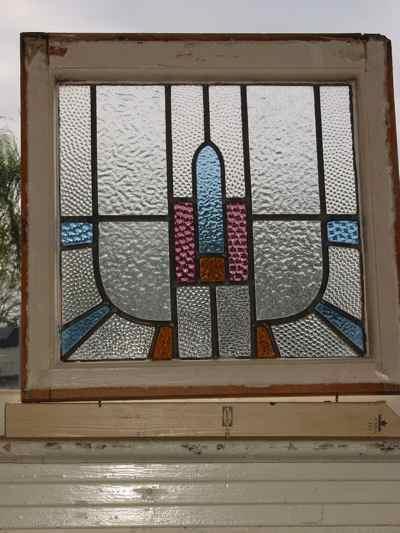 Art Deco Arched Geometric Antique Stained Glass