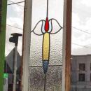 Red & Blue Floral Antique Stained Glass Sidelight