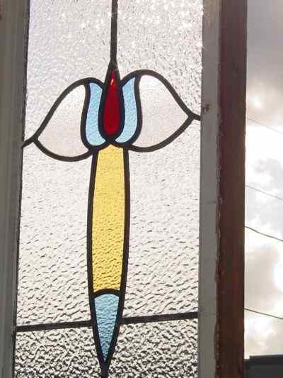 Red & Blue Floral Antique Stained Glass Sidelight