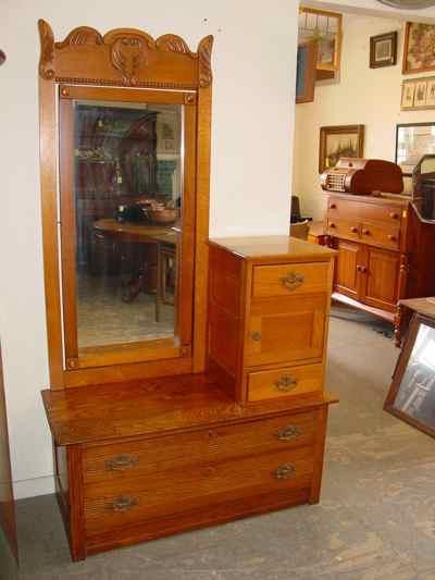 Antique Solid Oak Cheval Dresser
