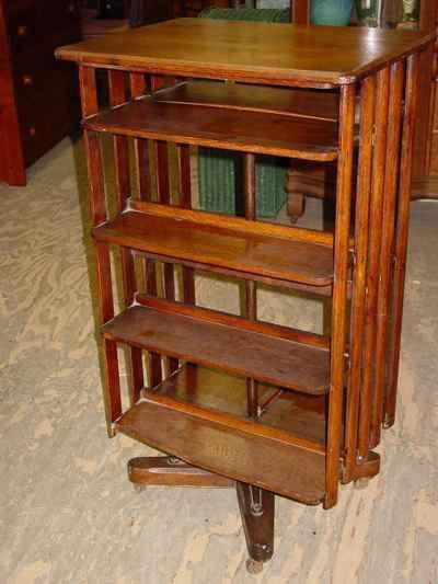 Antique Arts & Crafts Mission Style Solid 1/4 Sawn Tiger Oak Revolving Bookcase