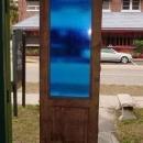 German Antique Pine Door with Blue Glass Panel