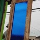 German Antique Pine Door with Blue Glass Panel
