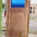 German Antique Pine Door with Blue Glass Panel