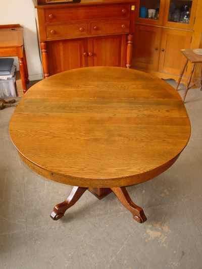 Antique Solid Oak Pedestal Table with Leaf