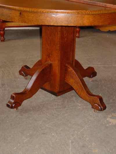Antique Solid Oak Pedestal Table with Leaf