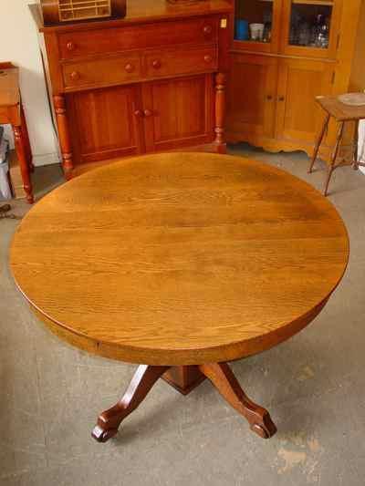 Antique Solid Oak Pedestal Table with Leaf