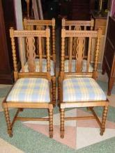 Set of 4 Antique English Spool Style Solid 1/4 Sawn Tiger Oak Chairs